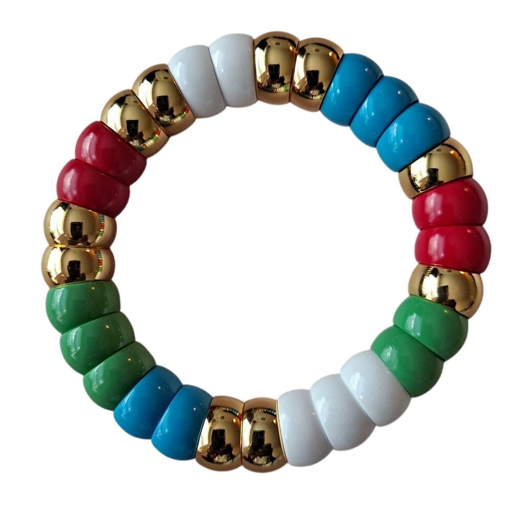 NWOT Tuckernuck Jewelry Multi Beaded Bradley Bracelet Green Blue Gold Pink OS
